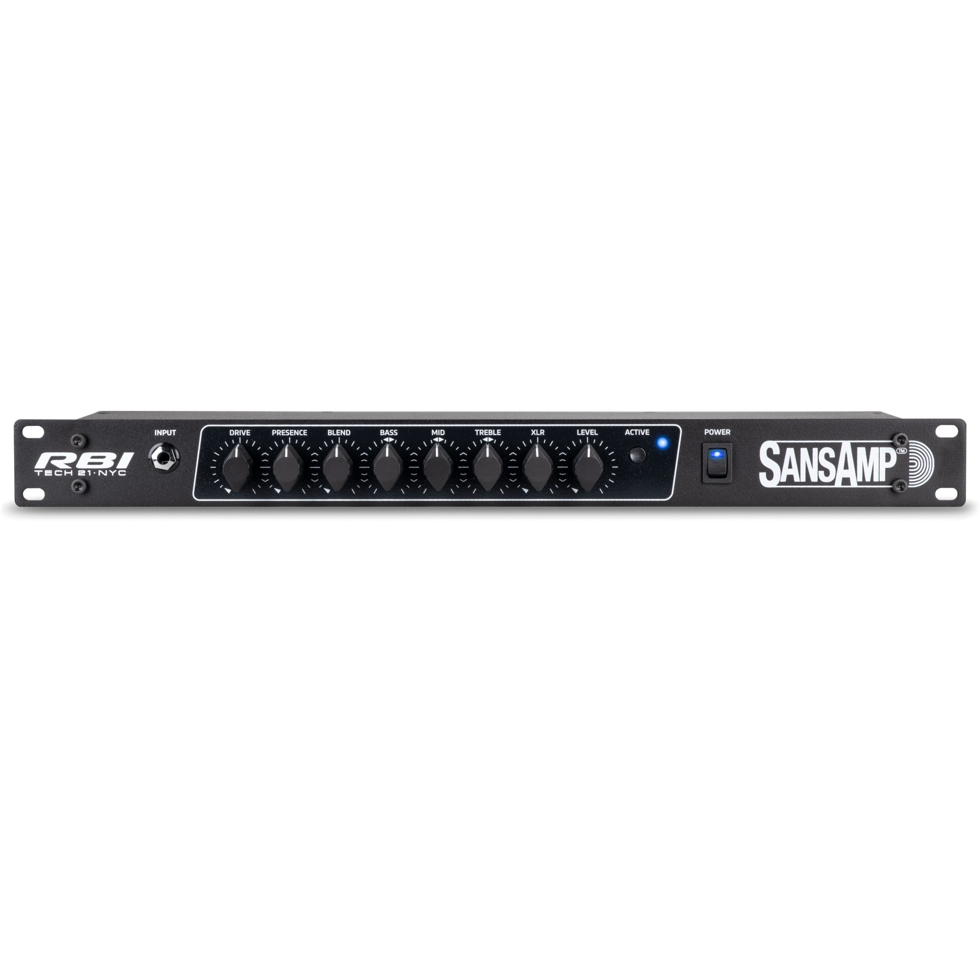 Tech 21 SansAmp RBI rackmount bass preamp — black front panel control view