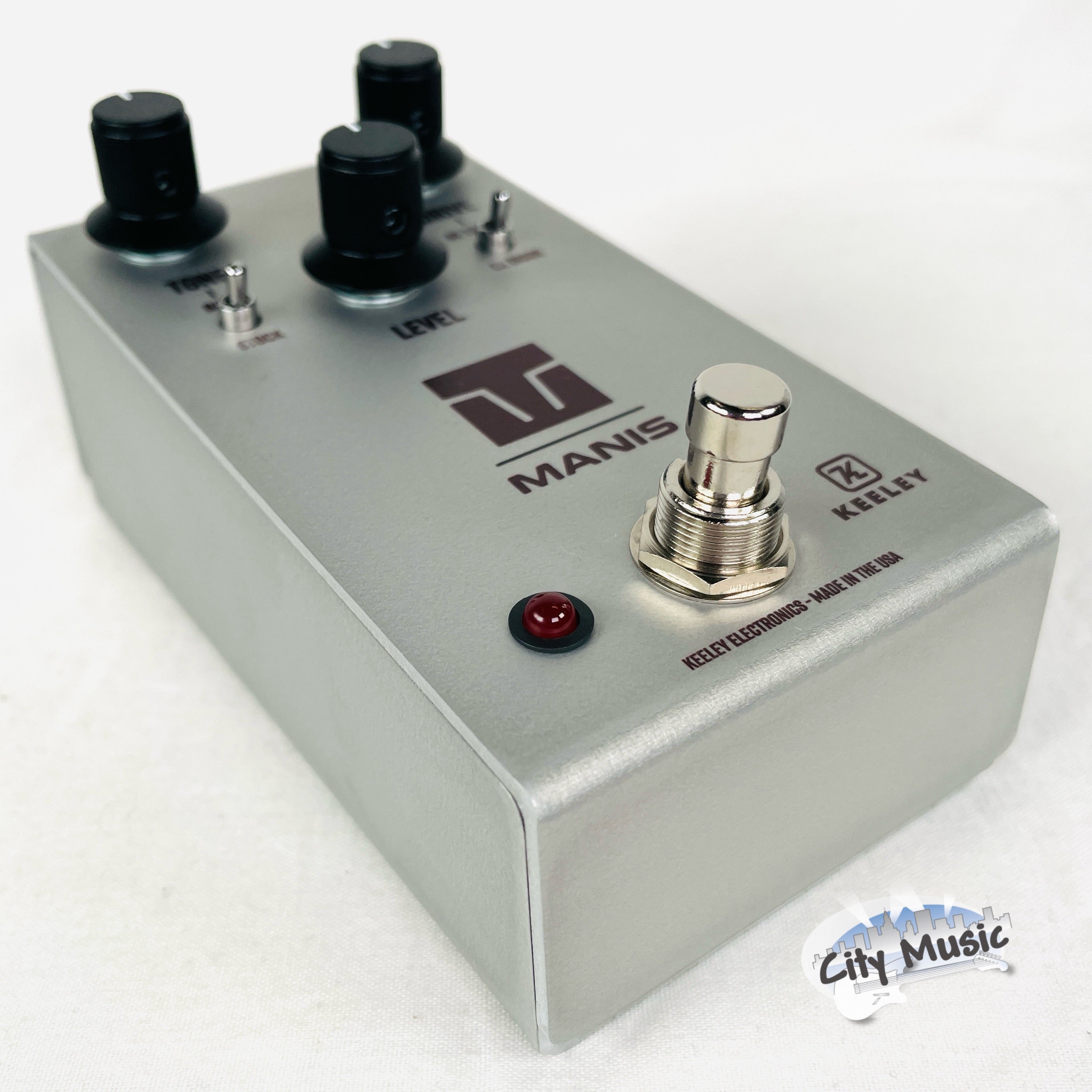 Keeley Manis Overdrive pedal — angled side view