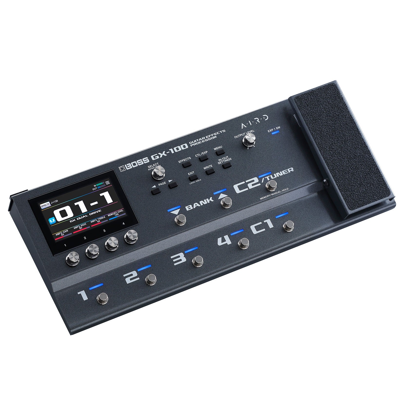 Boss GX-100 multi-effects processor — top view, footswitches and expression pedal
