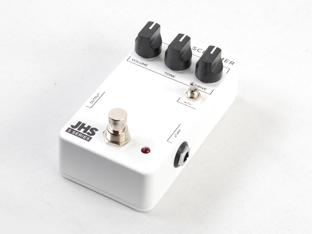 JHS 3 Series Screamer overdrive pedal — white, side view with jacks