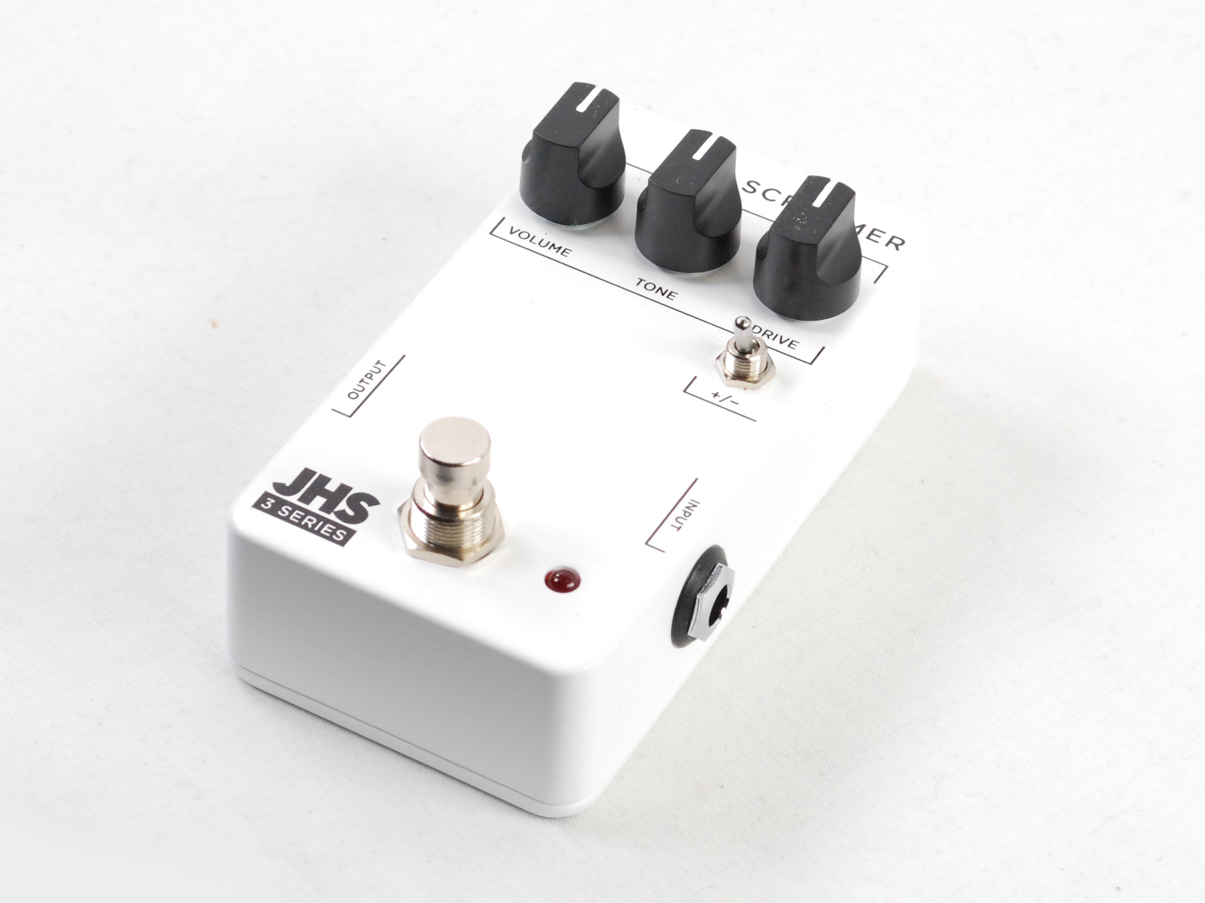 JHS 3 Series Screamer overdrive pedal — white, side view with jacks