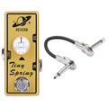 Tone City Tiny Spring V2 reverb mini pedal — top view with patch cable, gold