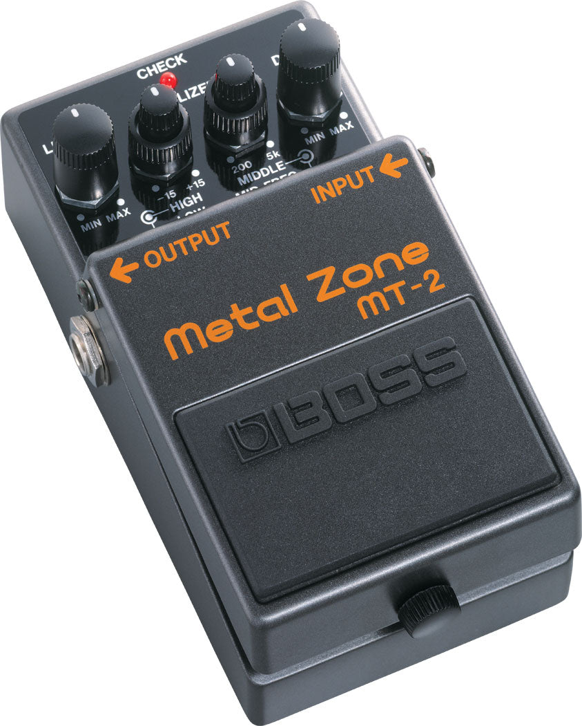 Boss MT-2 Metal Zone distortion guitar pedal — side view