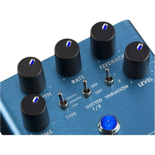 Used Fender Mirror Image Delay pedal — side profile showing jacks