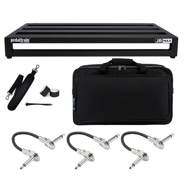 Pedaltrain JR MAX pedalboard in black with MAX soft case and patch cables