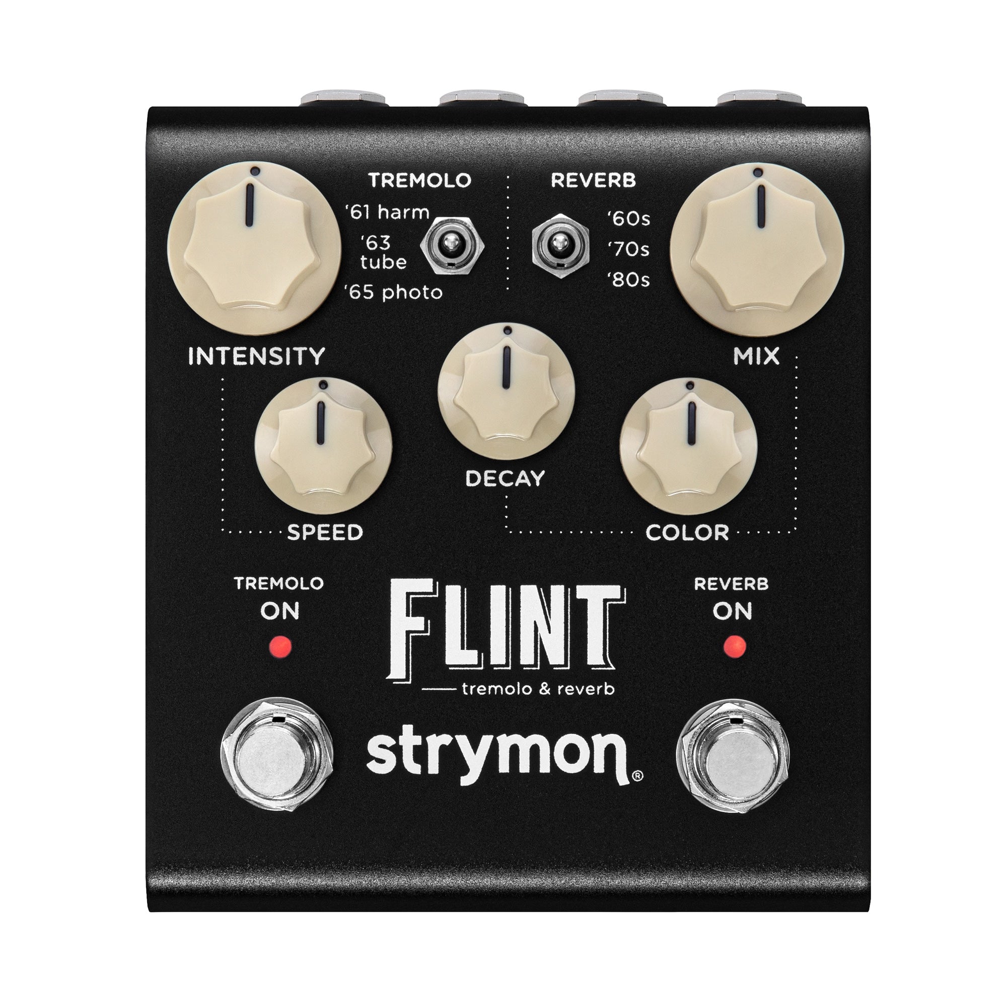 Strymon Flint V2 tremolo and reverb pedal — black top with cream knobs