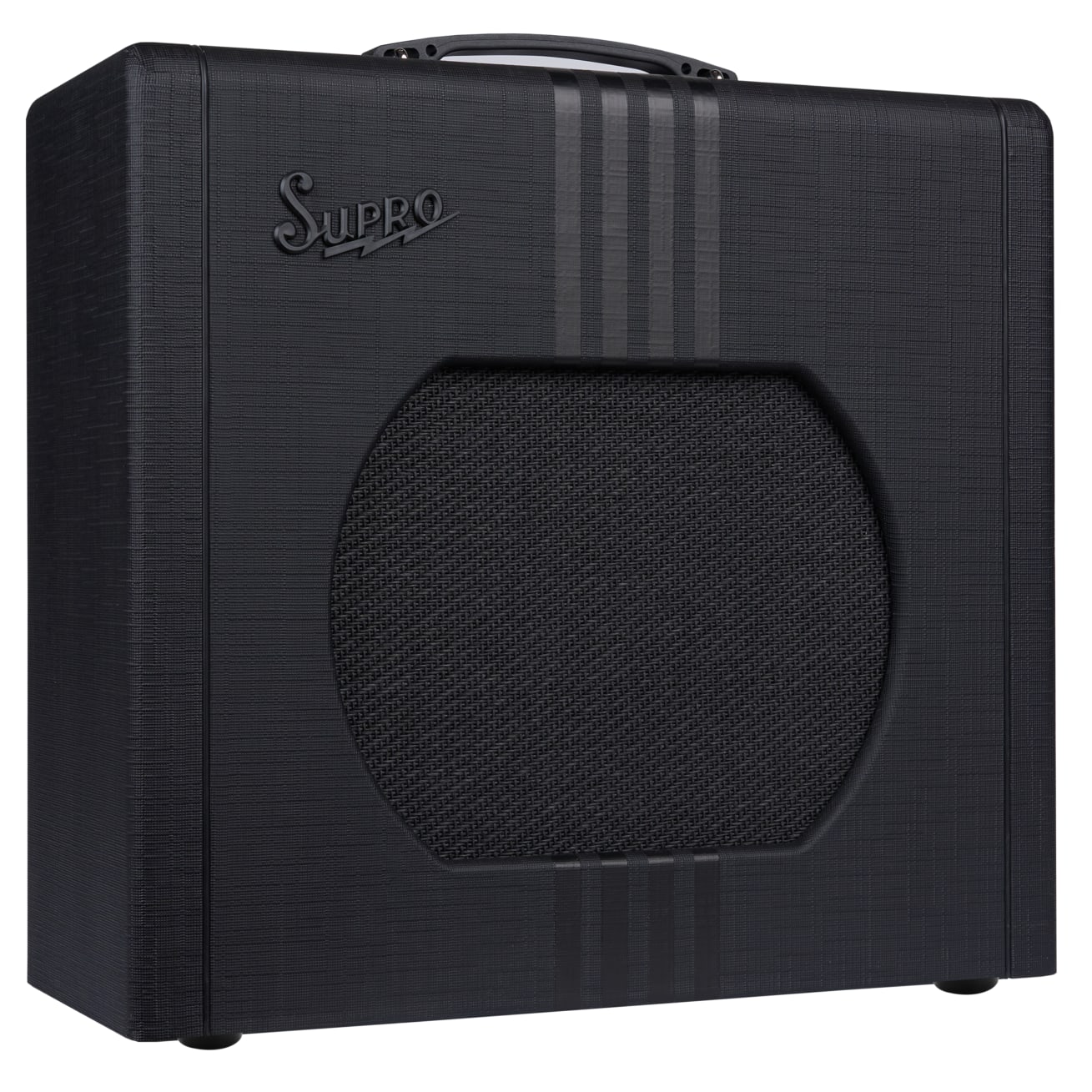 Supro Delta King 12 tube combo guitar amp, black tolex angled view