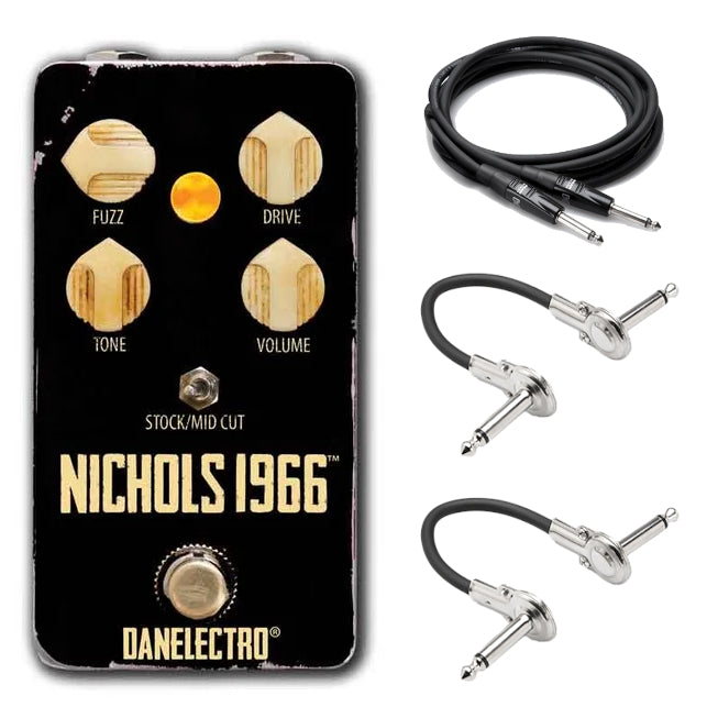 Danelectro N-66 Nichols 1966 fuzz pedal — black, cream knobs, with cables