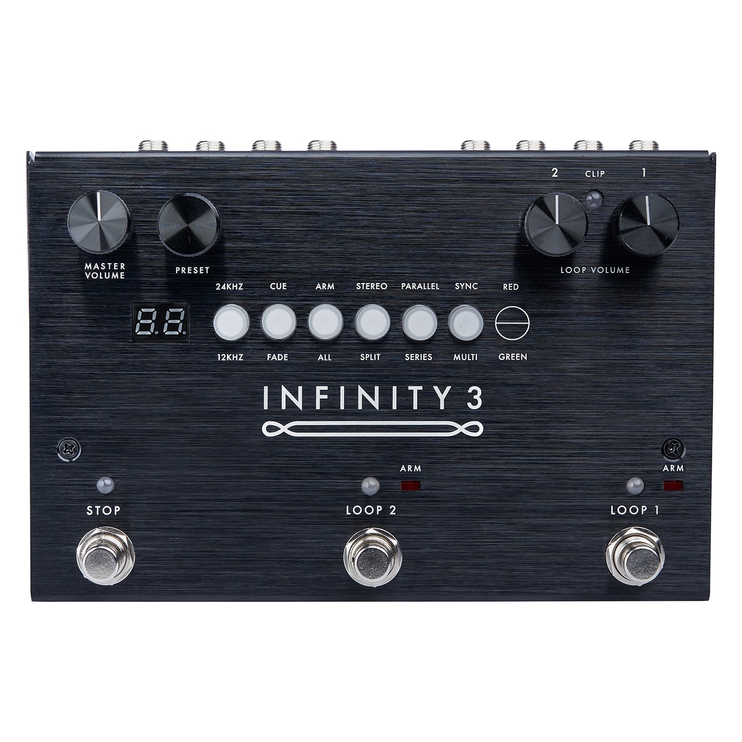 Pigtronix Infinity 3 looper pedal control panel with mode buttons