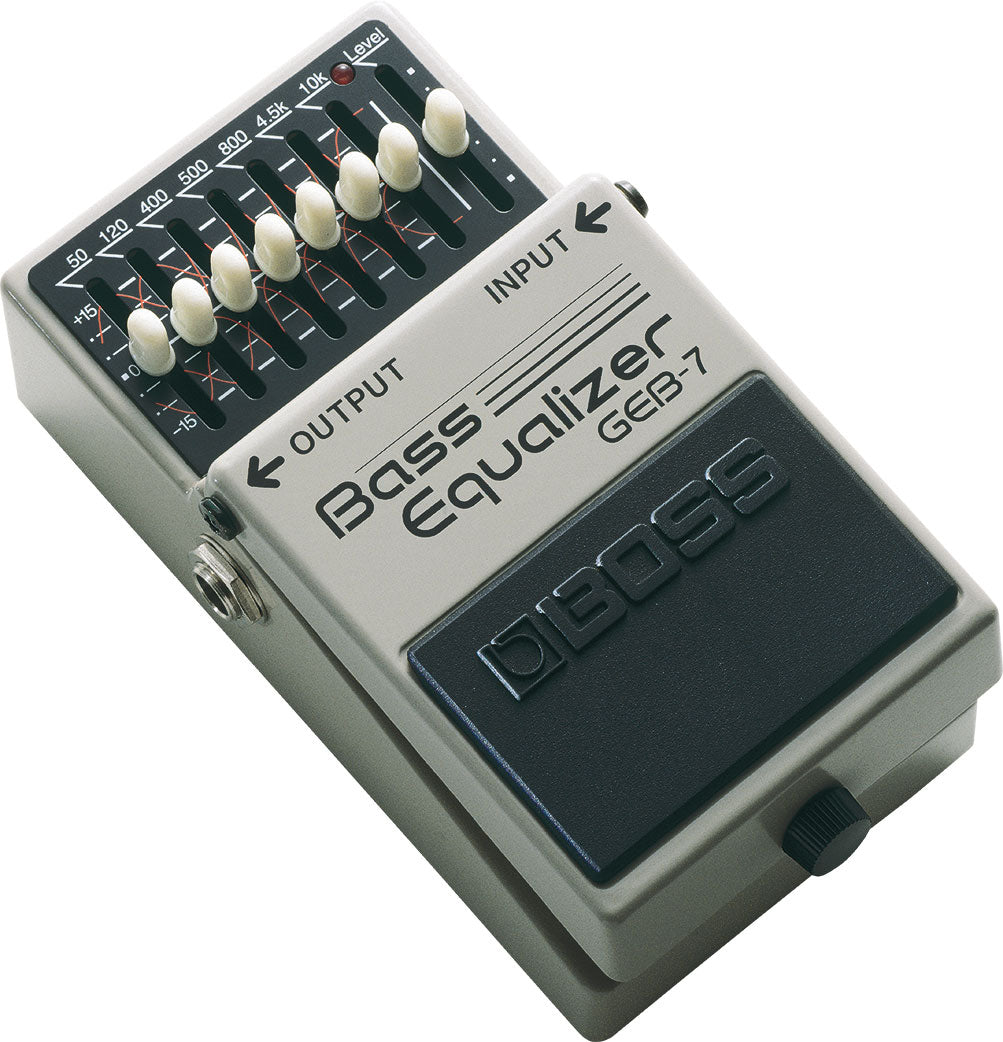 Boss GEB-7 Bass Equalizer pedal — side view of input and output jacks
