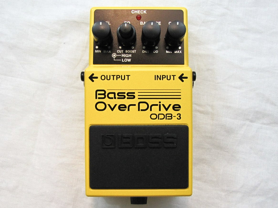 Boss ODB-3 Bass OverDrive guitar pedal — yellow enclosure top view