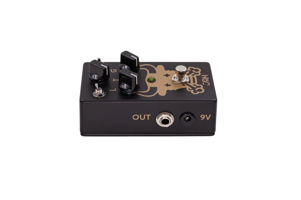 JAM Pedals Octaurus NOS black octave fuzz pedal — footswitch detail