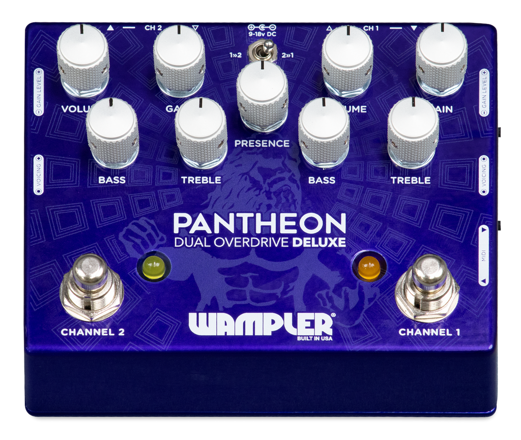 Wampler Dual Pantheon Deluxe overdrive pedal — side switches view