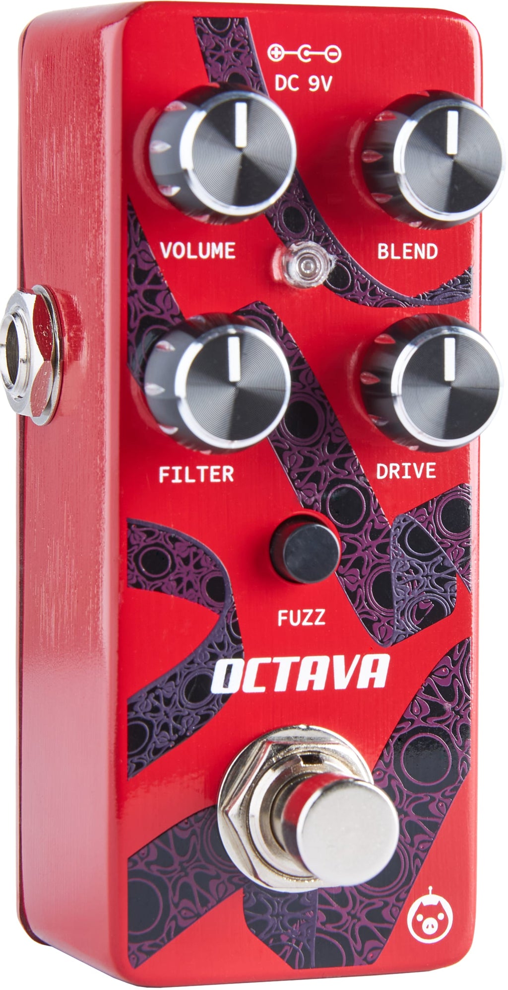 Pigtronix Octava Micro octave fuzz pedal — top jacks view