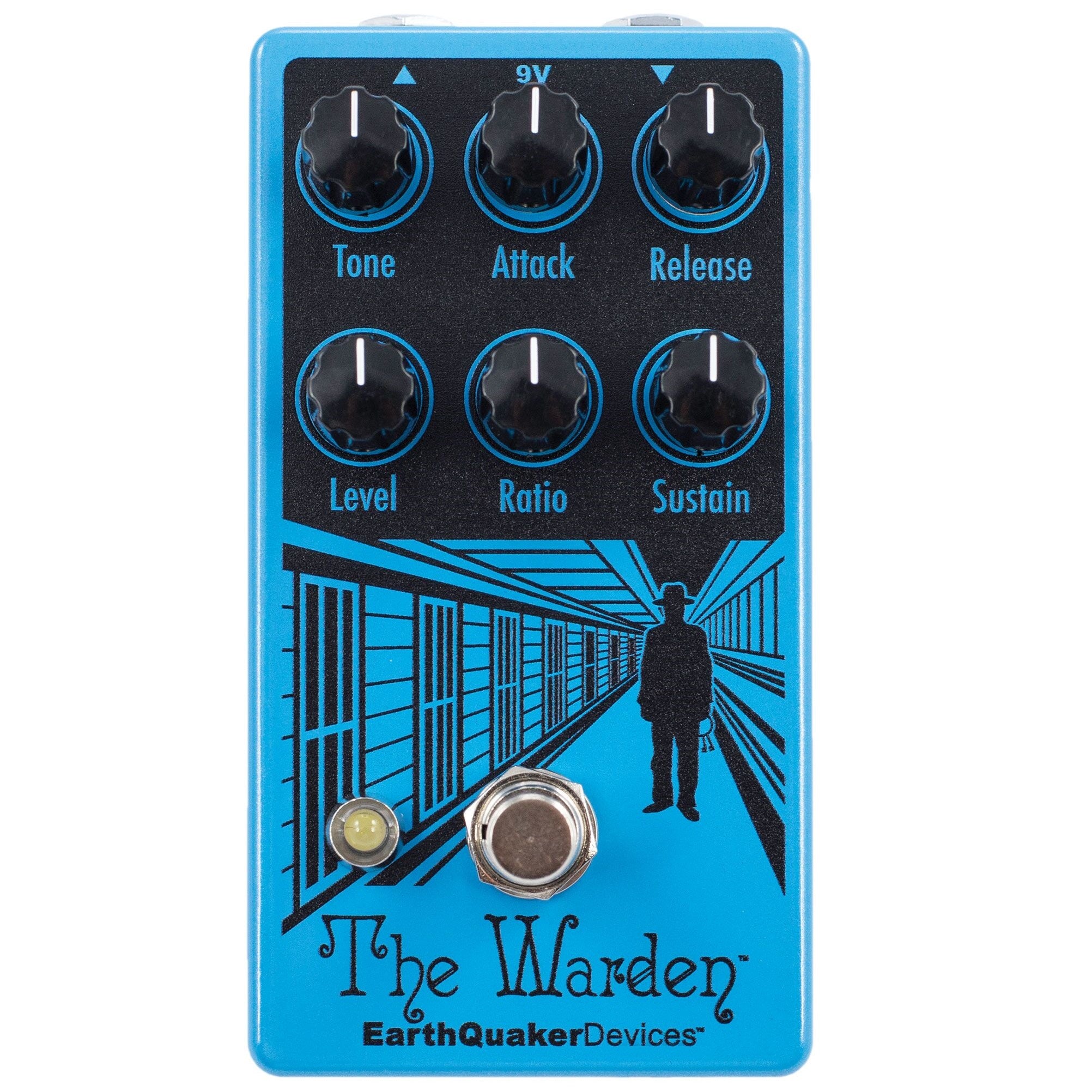 EarthQuaker Devices The Warden V2 optical compressor pedal — blue top view
