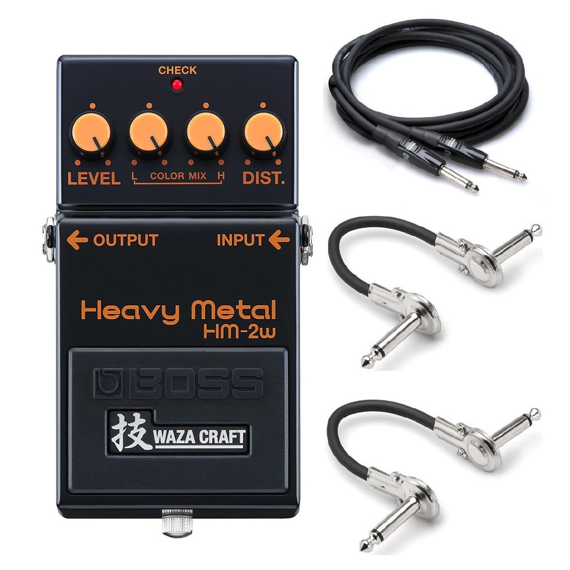Boss HM-2W Waza Craft Heavy Metal distortion — black pedal with included cables