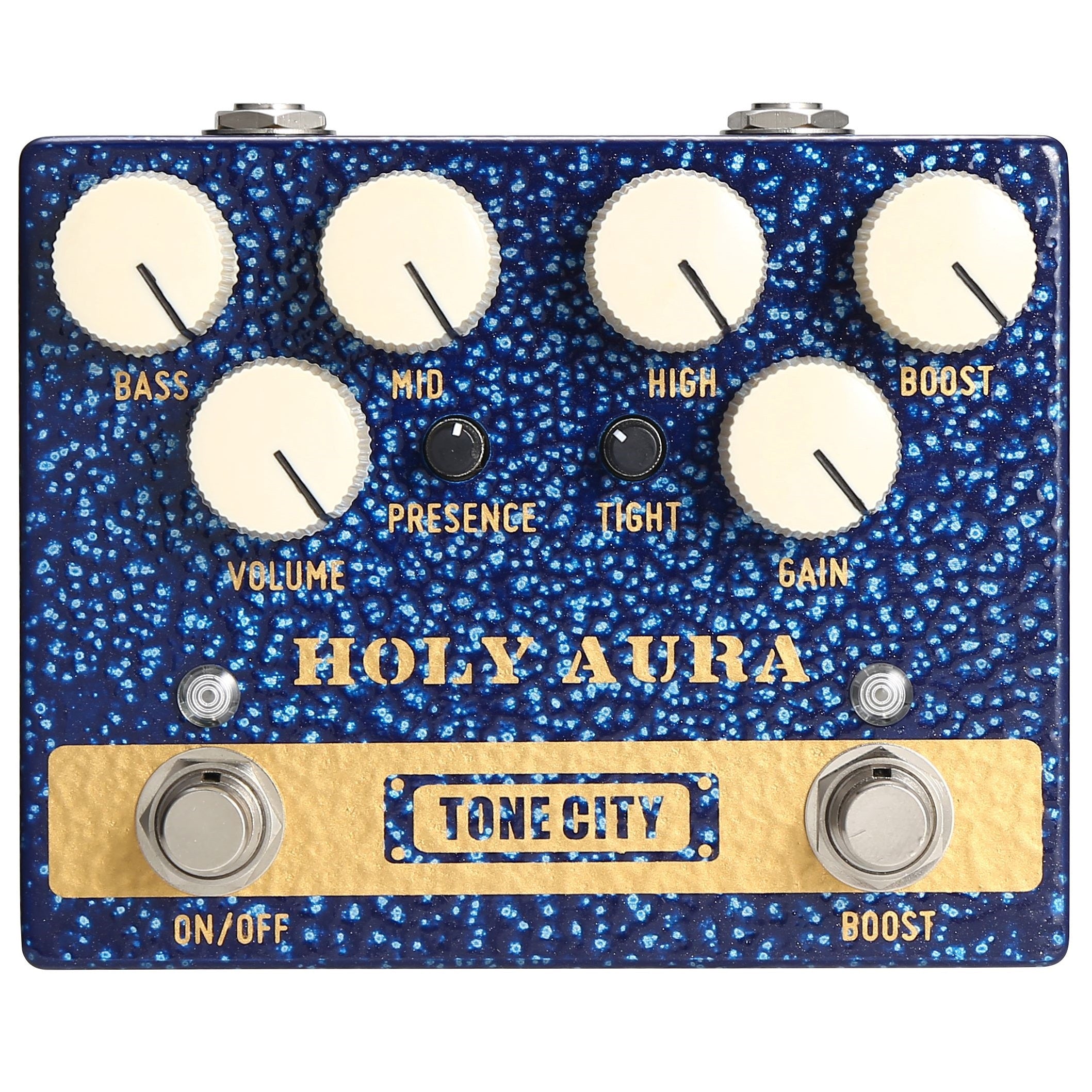 Tone City Holy Aura distortion boost pedal — angled front view