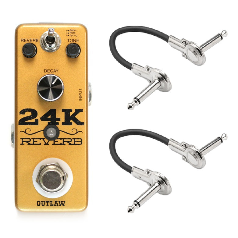 Outlaw Effects 24K Reverb pedal — gold enclosure front view