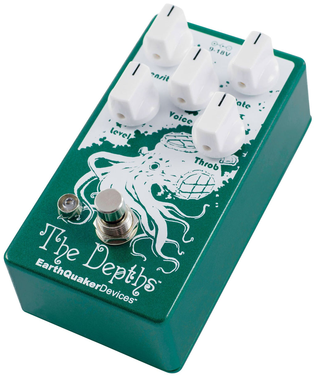EarthQuaker The Depths optical vibe pedal — control knobs detail