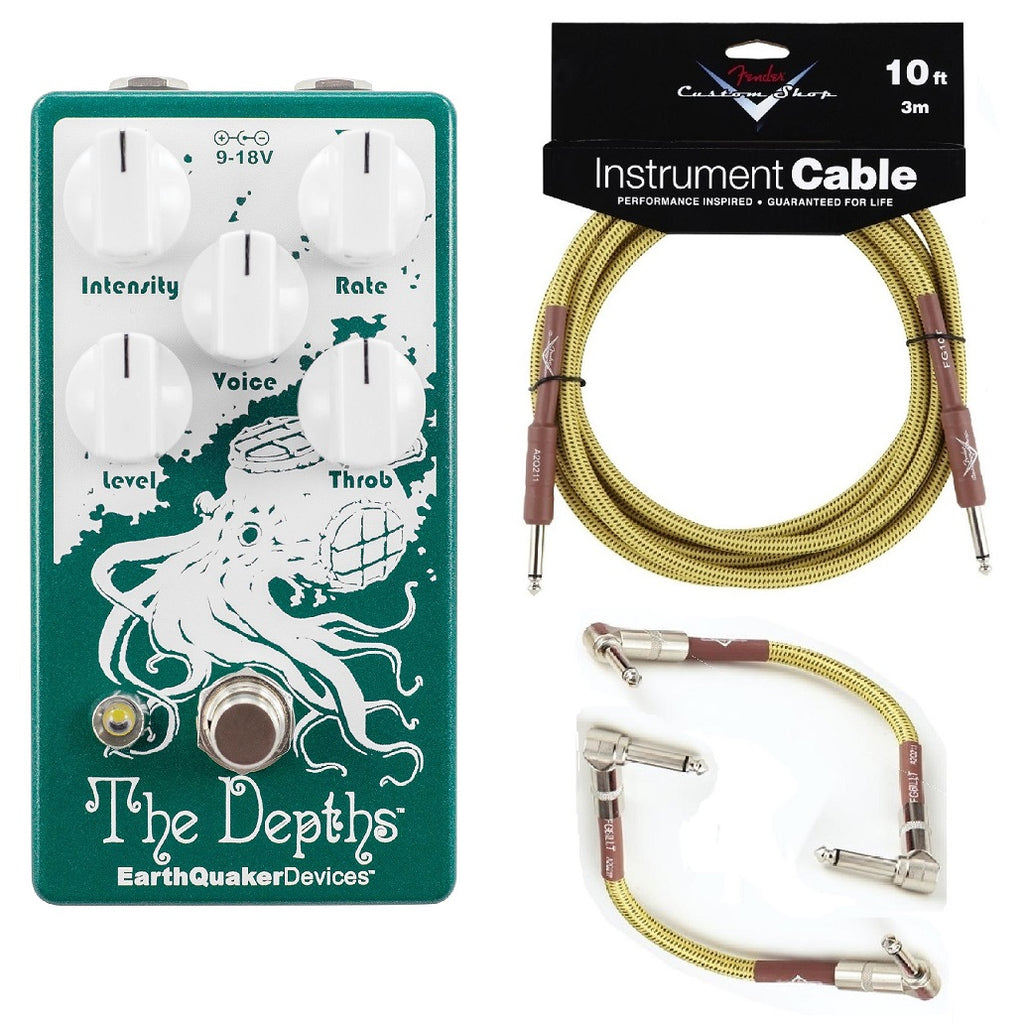 EarthQuaker The Depths optical vibe pedal — with Fender cables