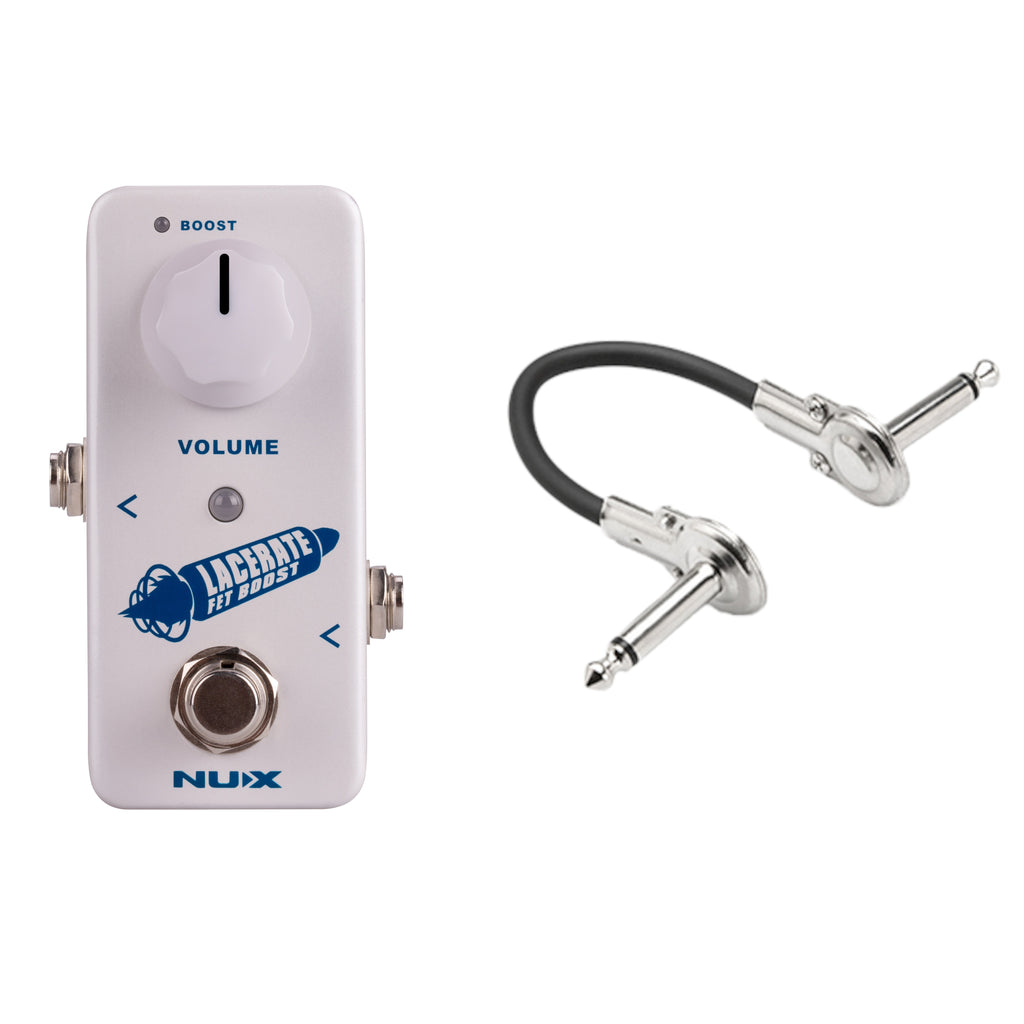NUX NFB-2 Lacerate FET boost pedal — white mini pedal with cable