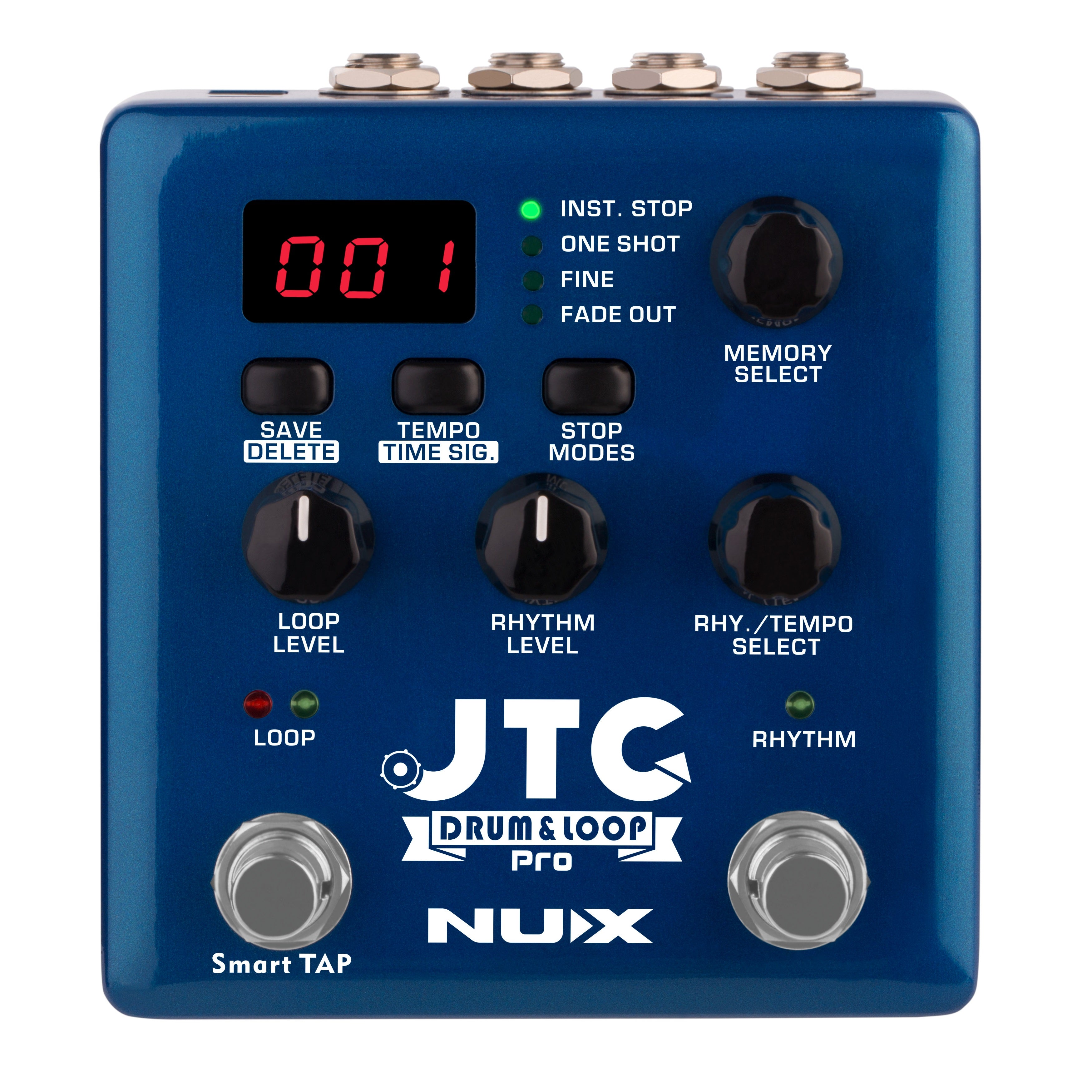 Open box NUX NDL-5 JTC Drum & Loop Pro looper pedal — top panel