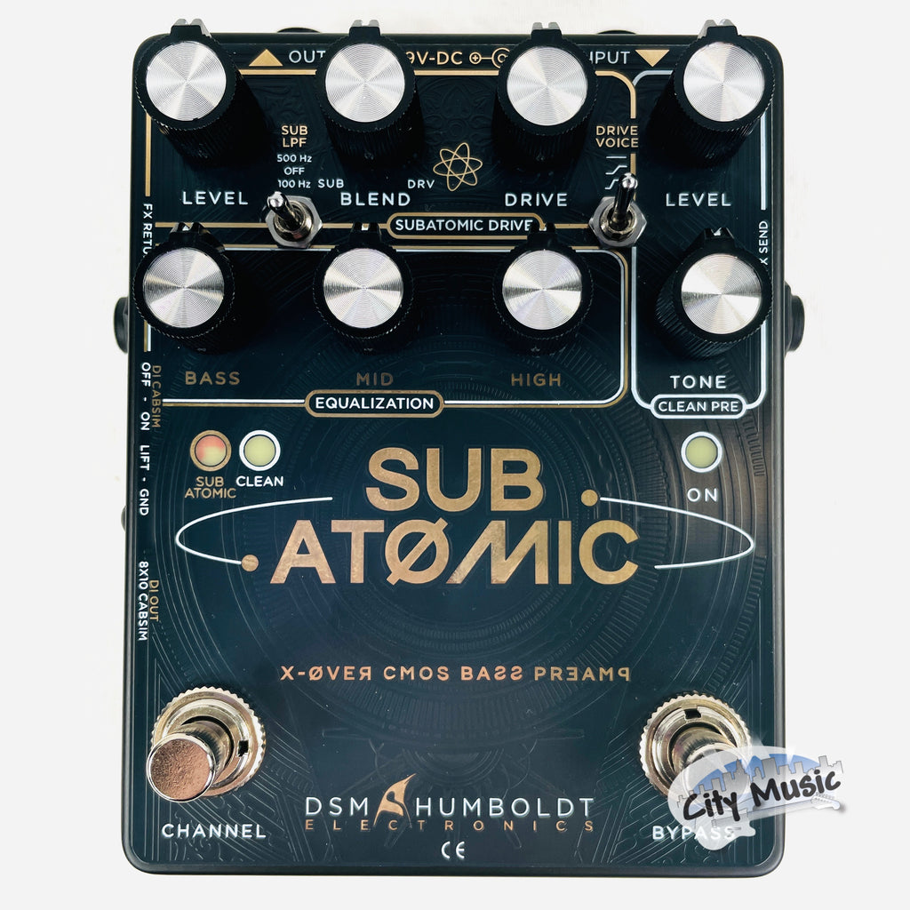 DSM & Humboldt Sub Atomic bass preamp pedal — angled view