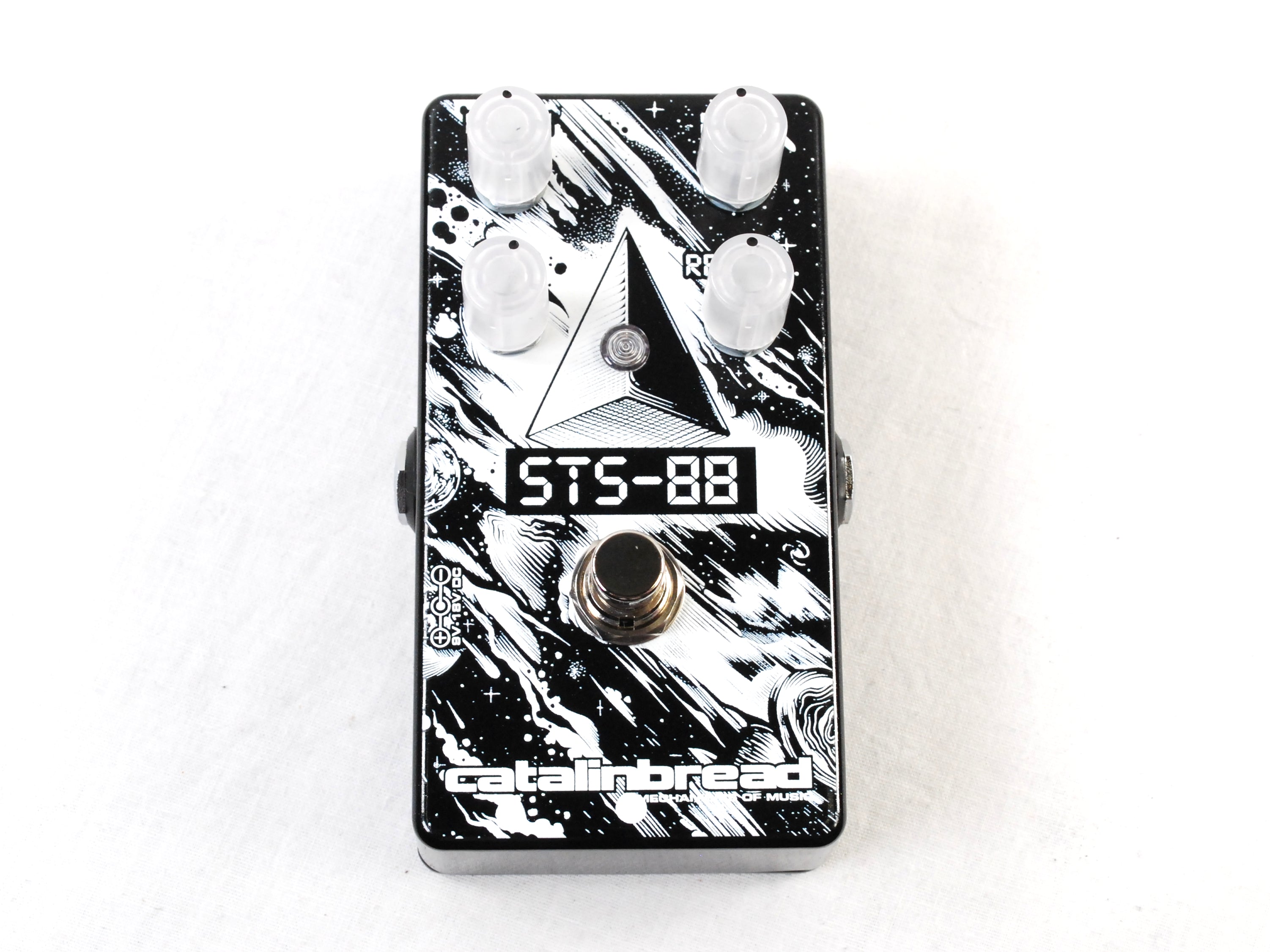 Catalinbread STS-88 pedal — angled view of black and white space graphic enclosure