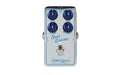 Xotic Soul Driven overdrive pedal in silver chrome with blue knobs, top view