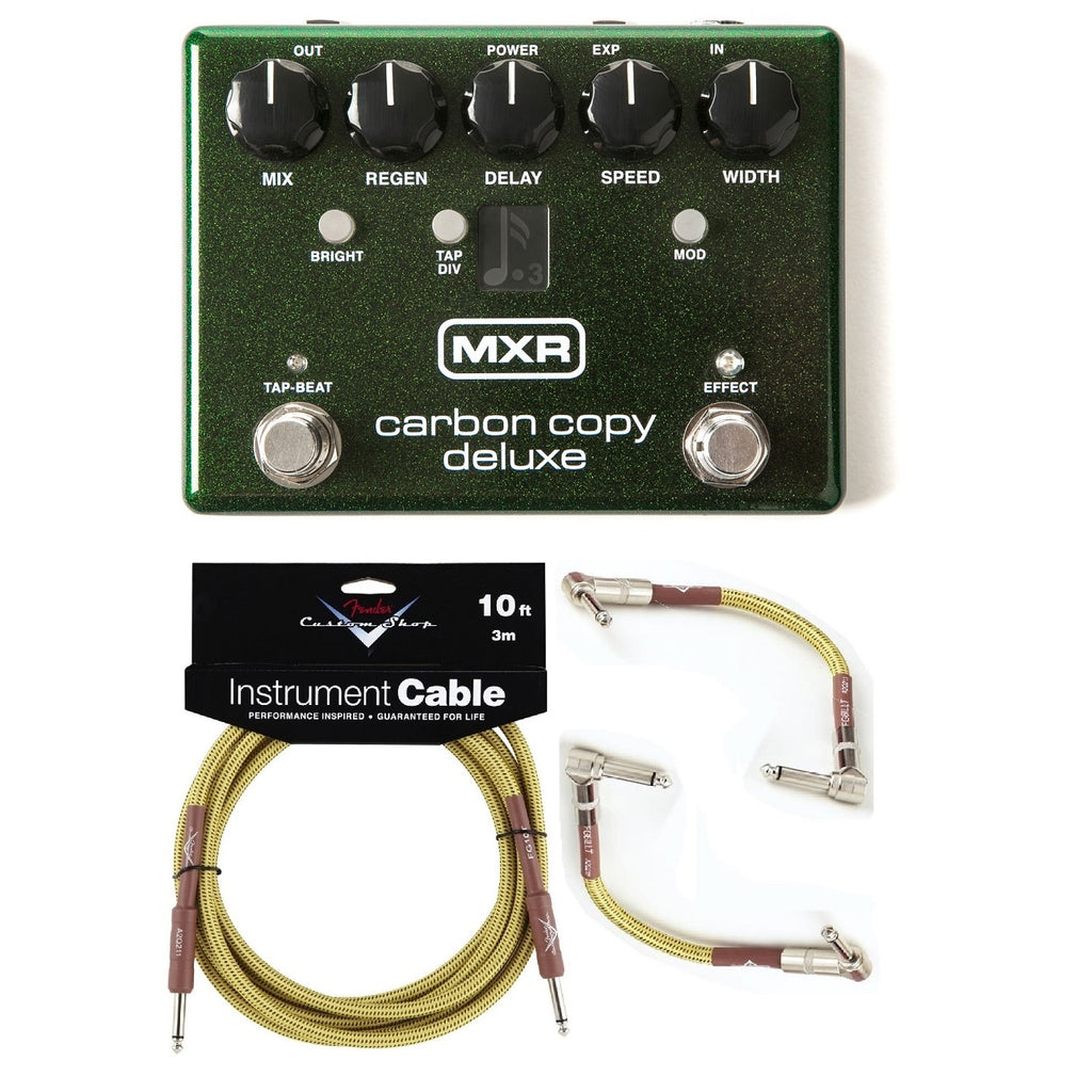 MXR M292 Carbon Copy Deluxe analog delay pedal in green with tweed cables