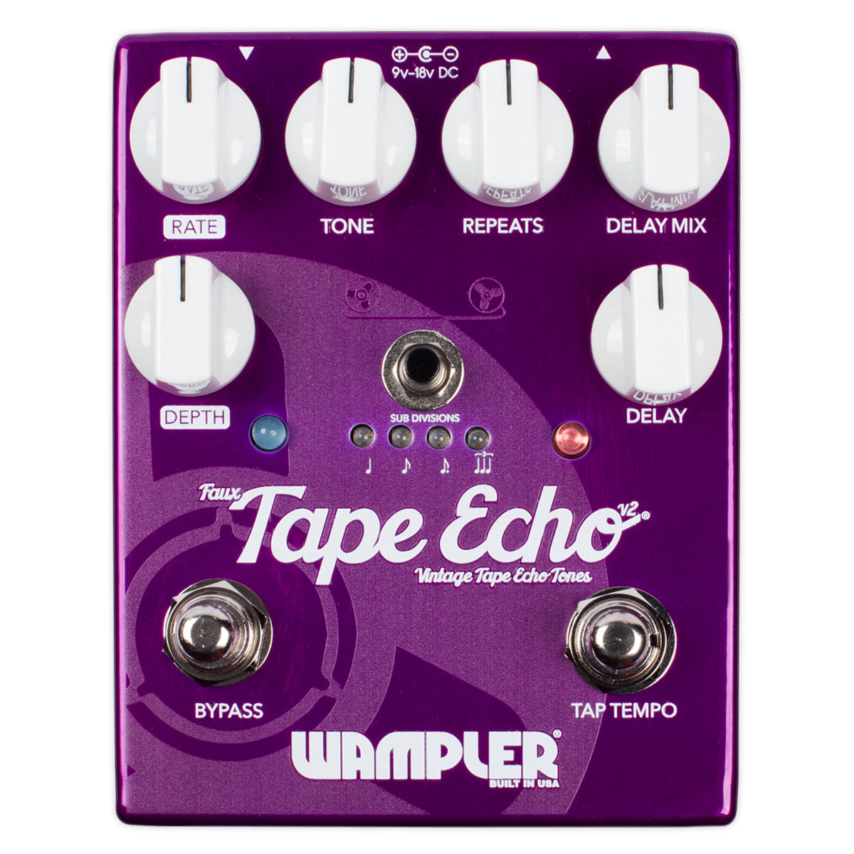 Wampler Faux Tape Echo V2 delay pedal — angled side view