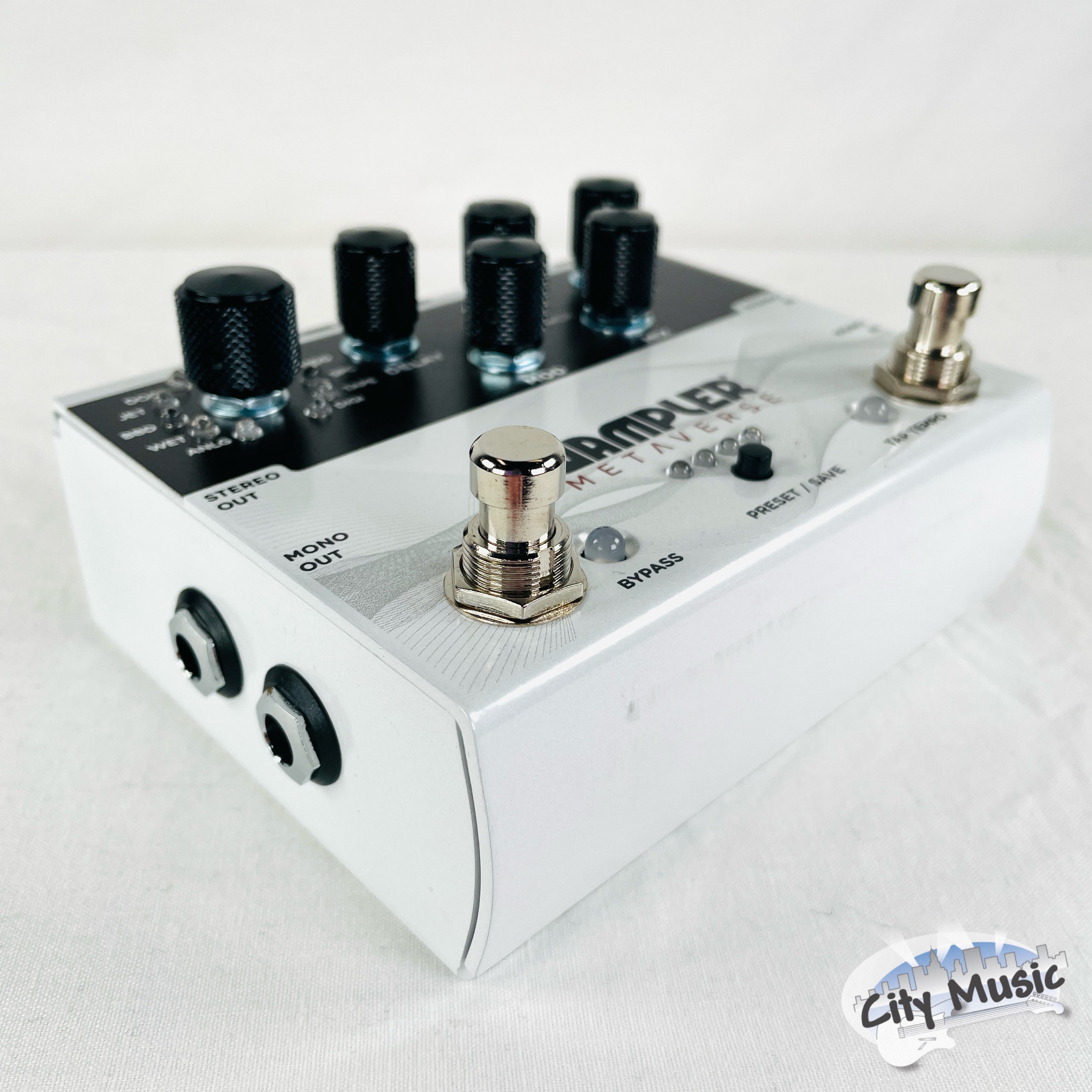 Used Wampler Metaverse pedal - side view showing stereo jacks
