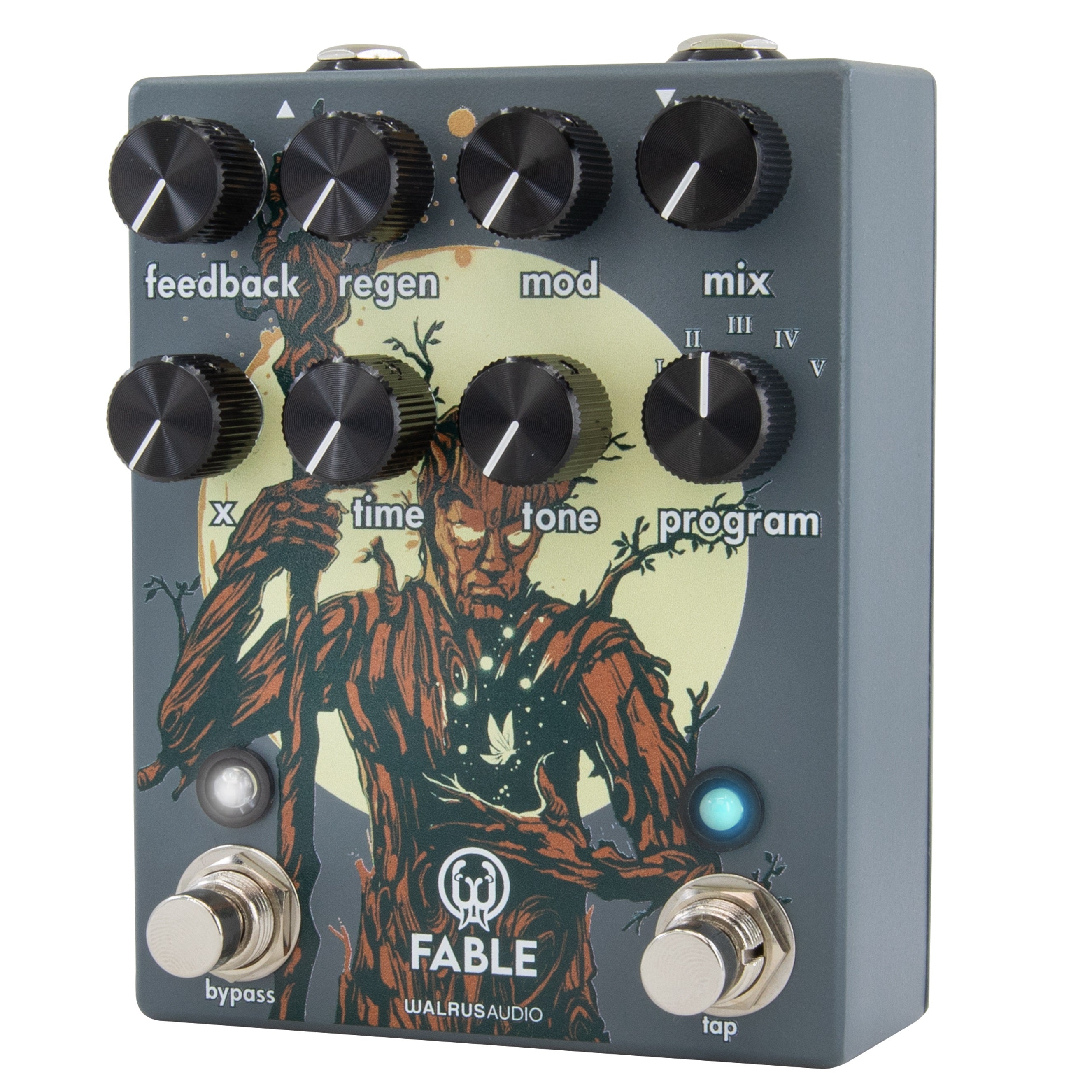 Walrus Audio Fable Granular pedal — gray enclosure, angled front view