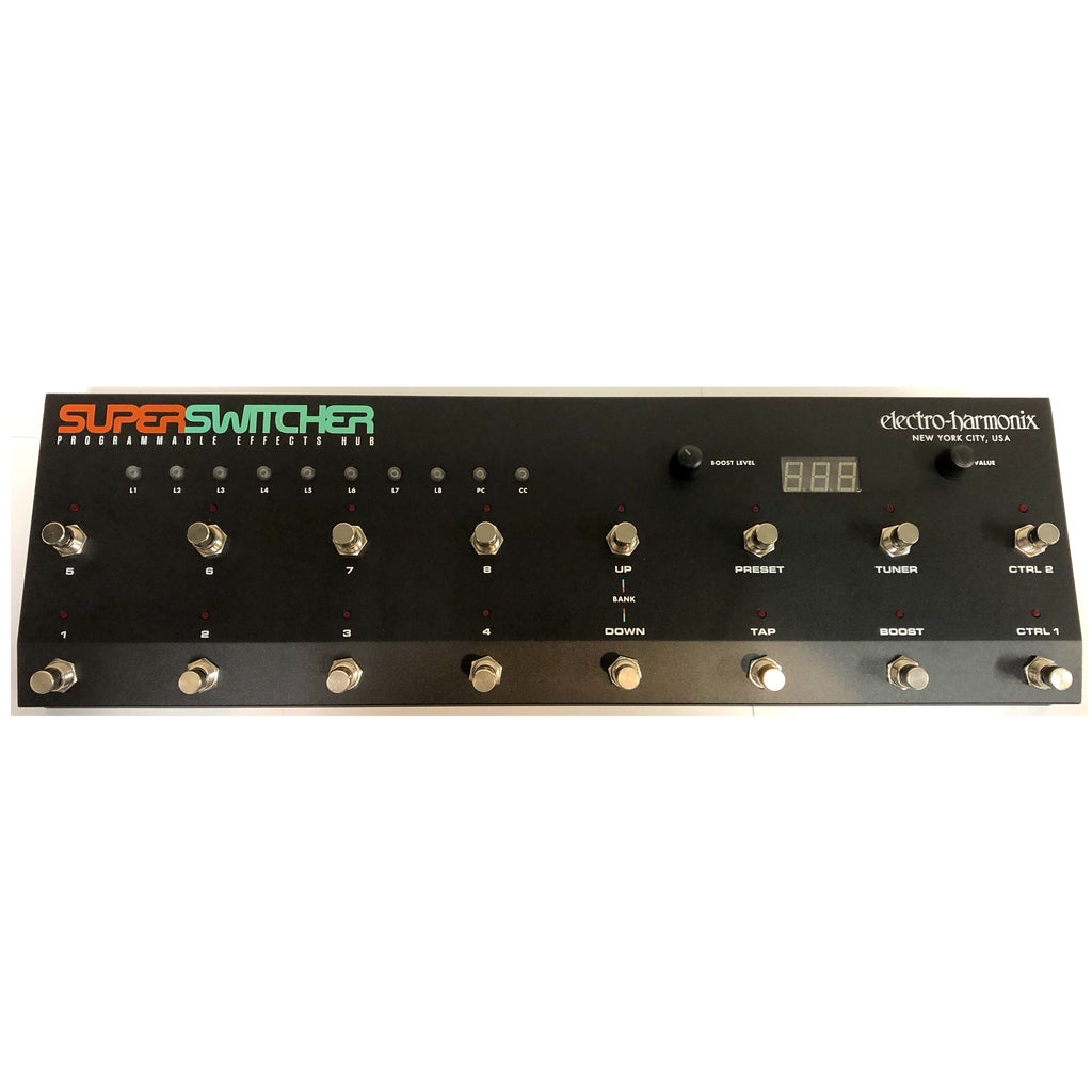 Electro-Harmonix Super Switcher effects hub — black pedal, top view of footswitches
