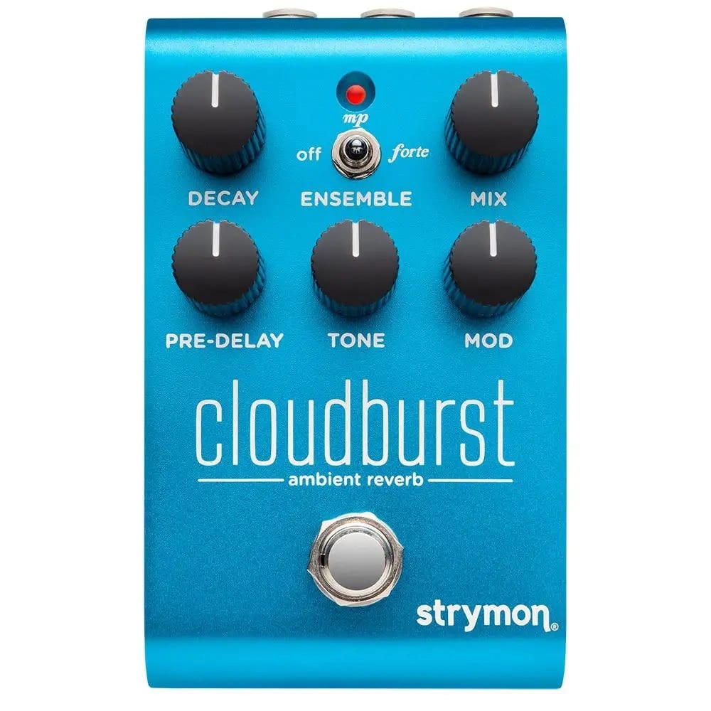 Strymon Cloudburst ambient reverb pedal — top view of blue control panel
