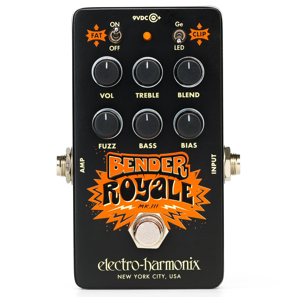 Electro-Harmonix Bender Royale germanium fuzz pedal — angled top view