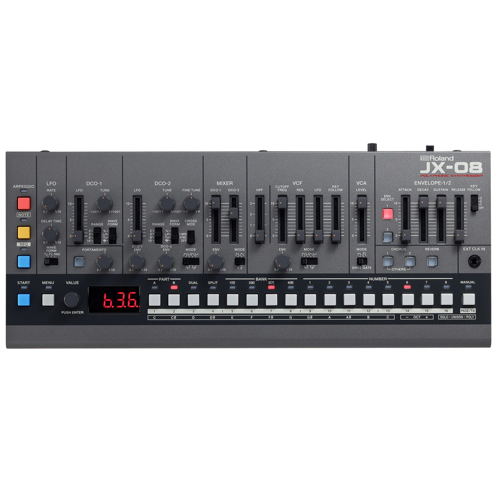 Used Roland JX-08 polyphonic synthesizer sound module — rear connectors