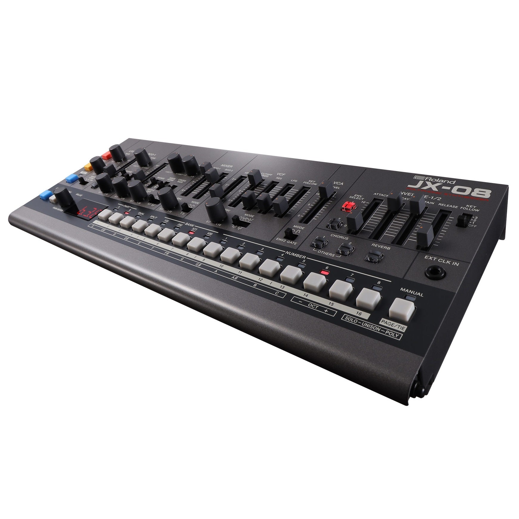 Used Roland JX-08 polyphonic synthesizer sound module — angled top view