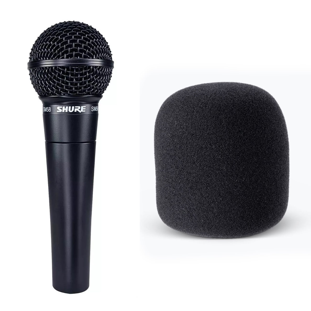 Shure SM58 Black Edition dynamic microphone — black body with included foam windscreen