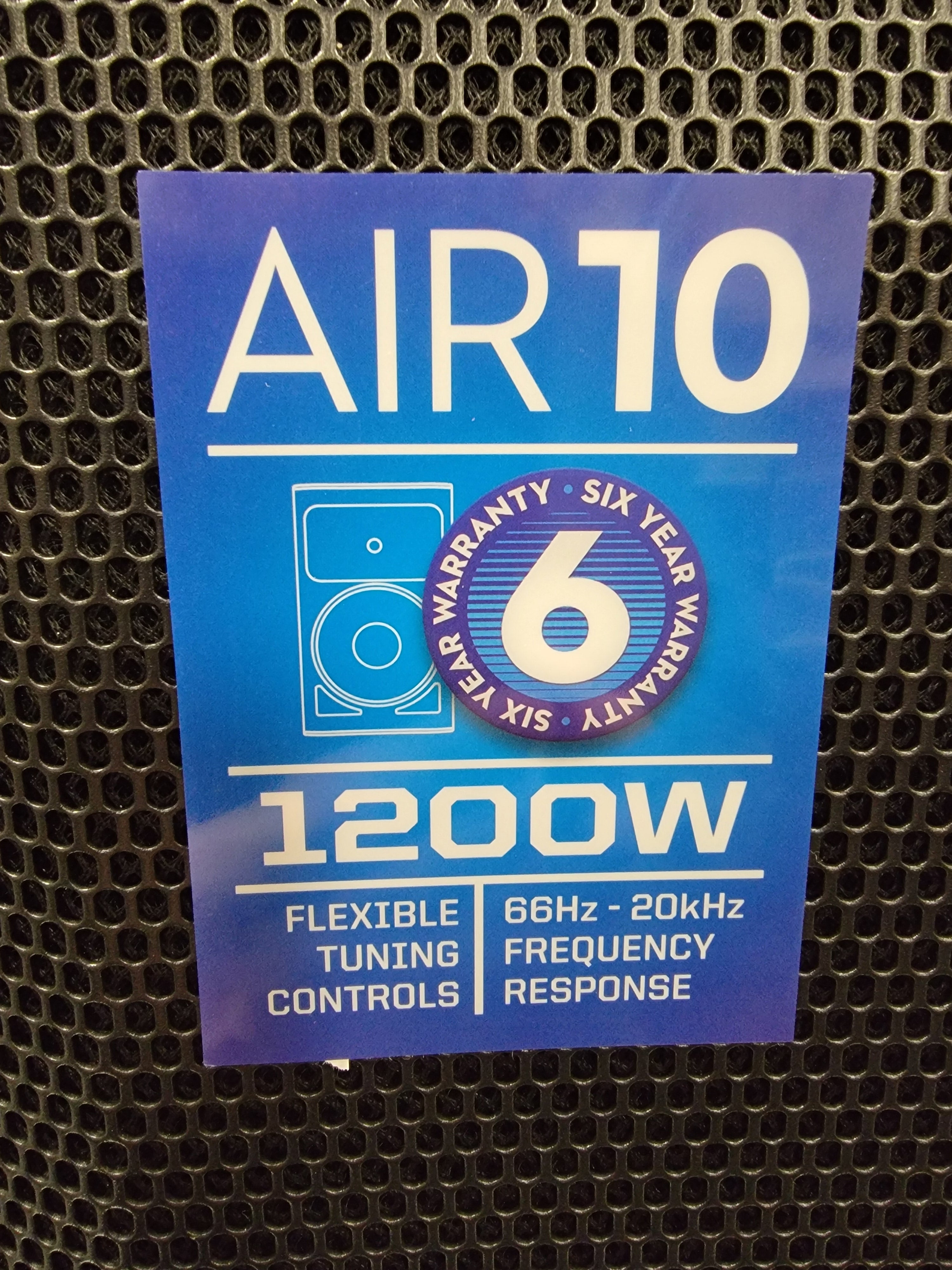 PreSonus AIR10 active loudspeaker, front grille with AIR10 spec sticker