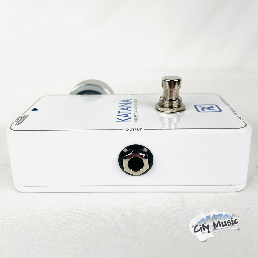 Keeley Katana Clean Boost pedal — bottom plate and label detail