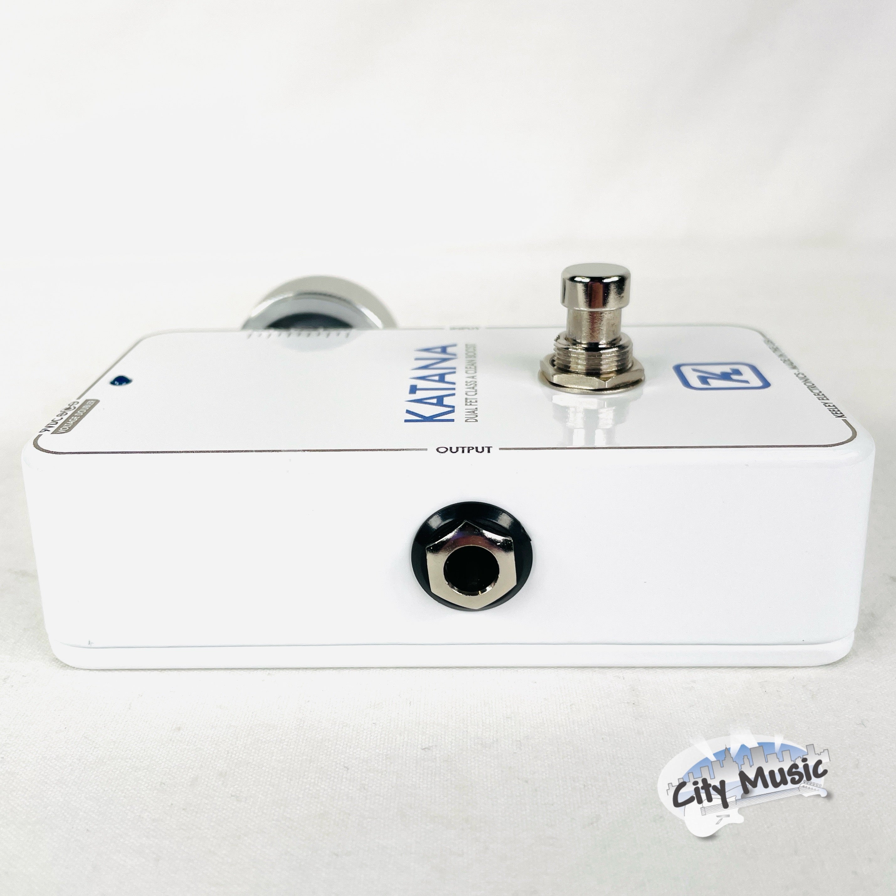 Keeley Katana Clean Boost pedal — bottom plate and label detail