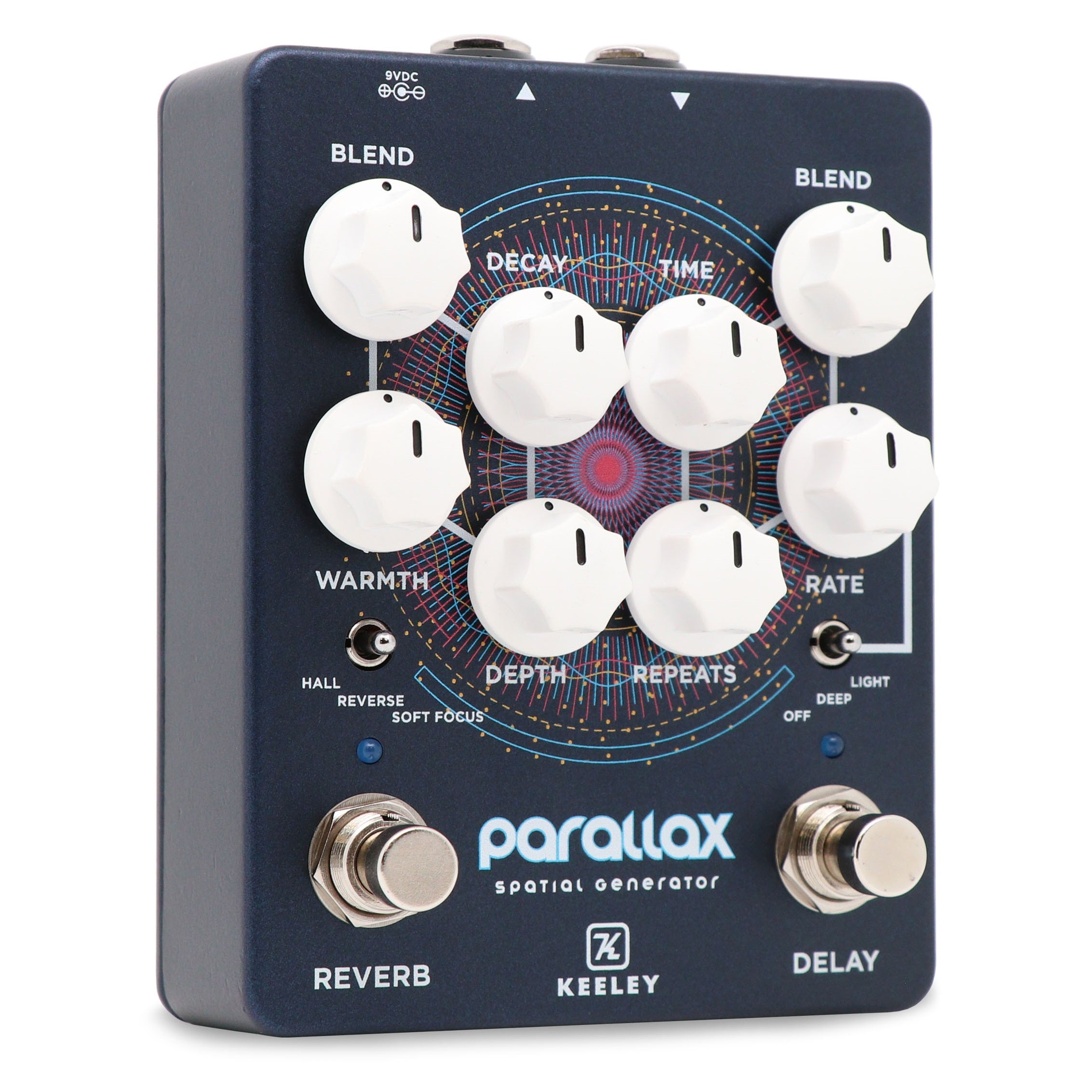 Keeley Parallax reverb delay pedal — angled view