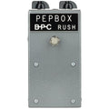 British Pedal Company Pepbox Rush fuzz pedal — front panel, silver enclosure