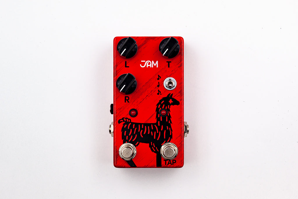 JAM Pedals Delay Llama mk.3 analog delay pedal — red enclosure, top view