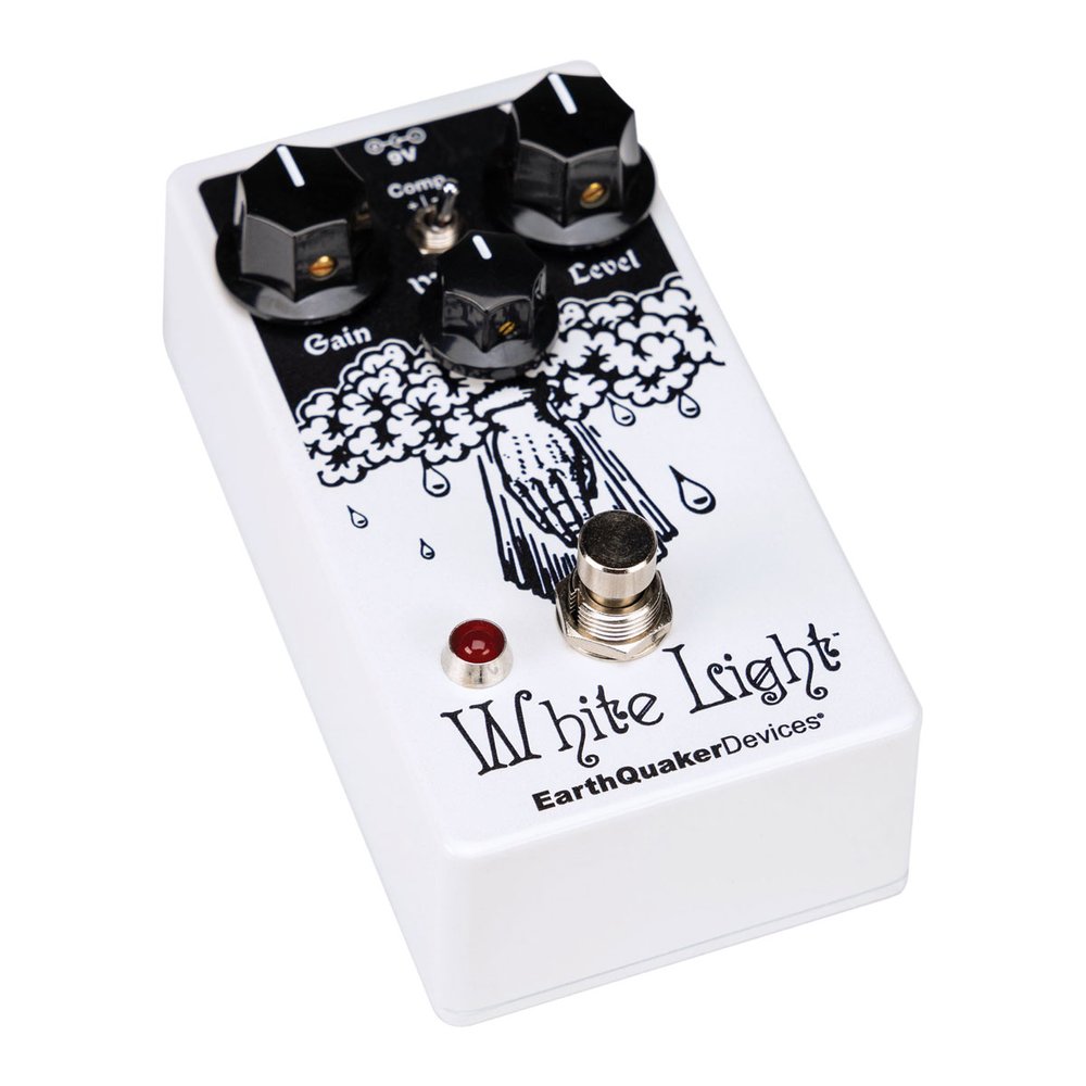 EarthQuaker Devices White Light V2 overdrive pedal — control knobs detail
