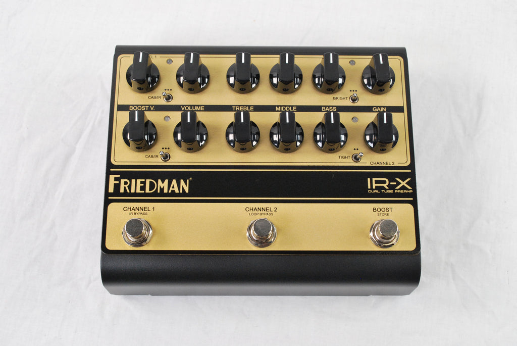 Friedman IR-X tube preamp pedal angled view showing controls and footswitches