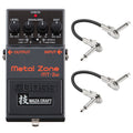 Boss MT-2W Waza Craft Metal Zone distortion pedal — front with two patch cables