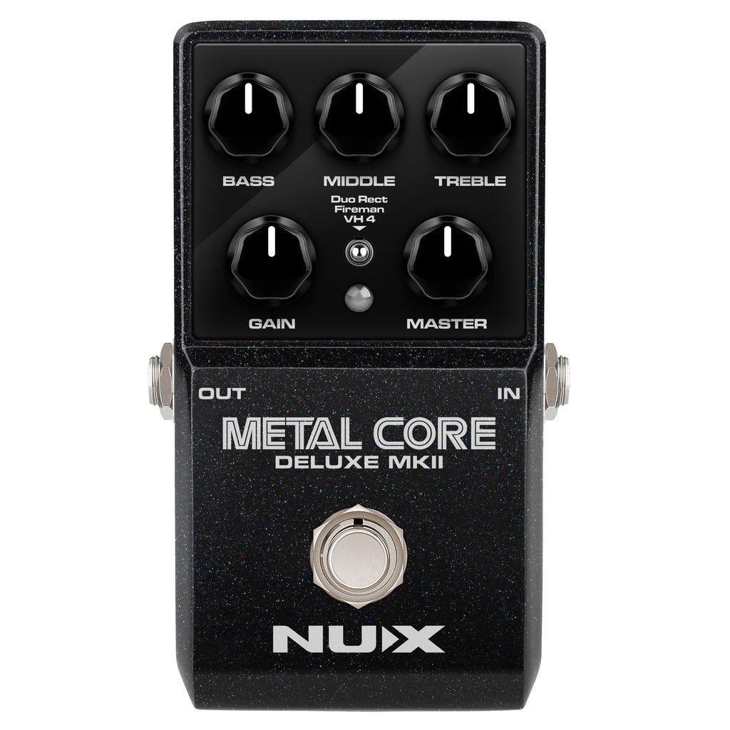 Used NUX Metal Core Deluxe MKII distortion pedal in black front view