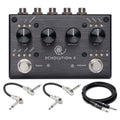 Pigtronix Echolution 3 stereo delay pedal — black front with included patch and guitar cables